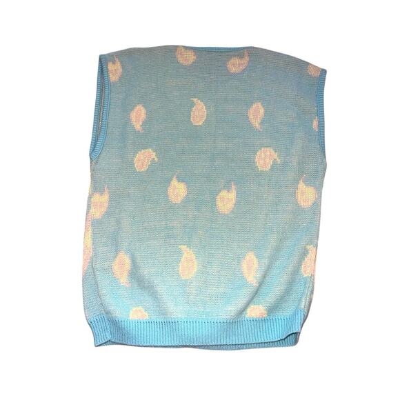 Vintage-Inspired Sleeveless Sweater Vest Pastel Colored Paisley M MADE IN USA - Picture 2 of 4